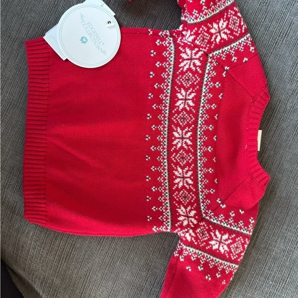 NWt Edgehill Collection newborn Boy Round Neck Long Sleeve Fairisle sweater set
